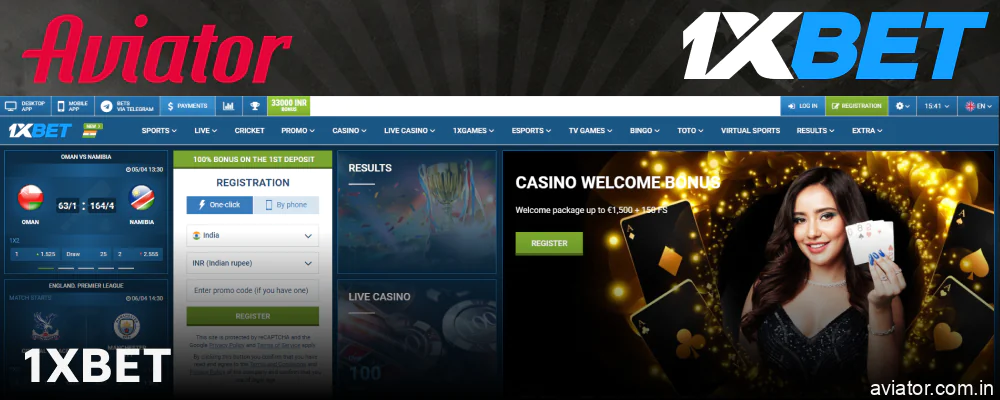 Aviator registration in 1xBet online casino in India