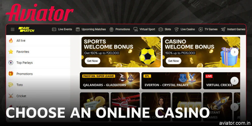 Choose an online casino to start playing Aviator