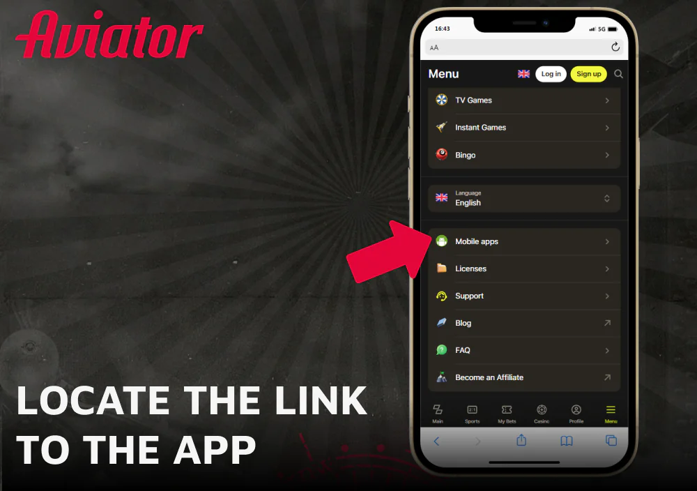 Locate the link to the Aviator app