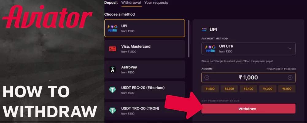 Instructions on making withdrawals on Batery for Aviator players from India